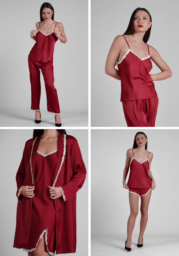 Ensemble 5 pièces en satin de soie et dentelle