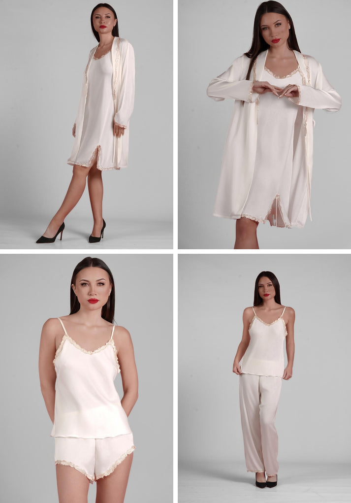 Ensemble 5 pièces en satin de soie et dentelle