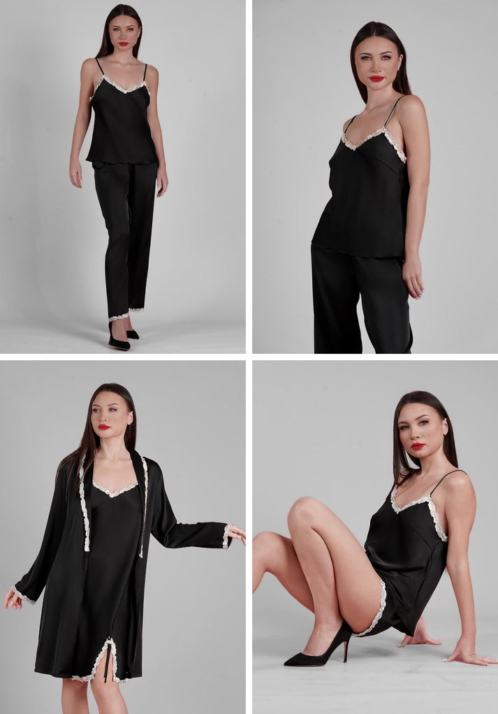 Ensemble 5 pièces en satin de soie et dentelle