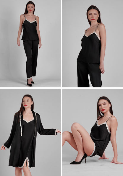 Ensemble 5 pièces en satin de soie et dentelle