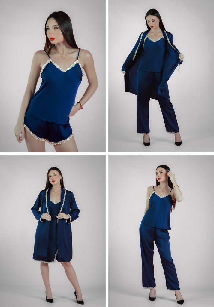 Ensemble 5 pièces en satin de soie et dentelle