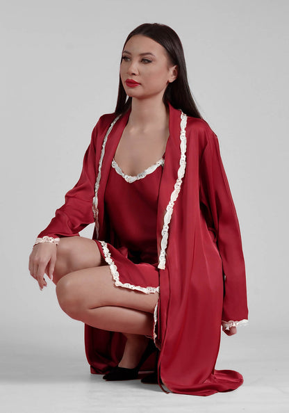 Ensemble 5 pièces en satin de soie et dentelle