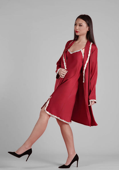 Ensemble 5 pièces en satin de soie et dentelle