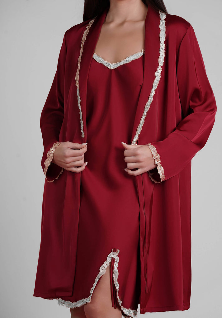 Ensemble 5 pièces en satin de soie et dentelle